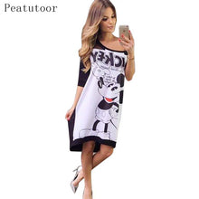 Load image into Gallery viewer, Dress Women 2018 Summer Half Sleeve Mickey Cartoon Print Off The Shoulder Slash Neck Sexy Casual Dress Muslim Vestidos Femme