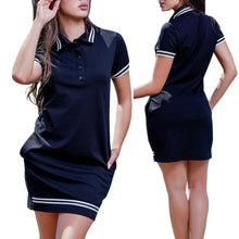 Load image into Gallery viewer, Women Polo Dress L-6XL Fashion Short Sleeve Stripe Bodycon Mini Pencil Dresses Summer Female Elegant Casual Dress Vestidos